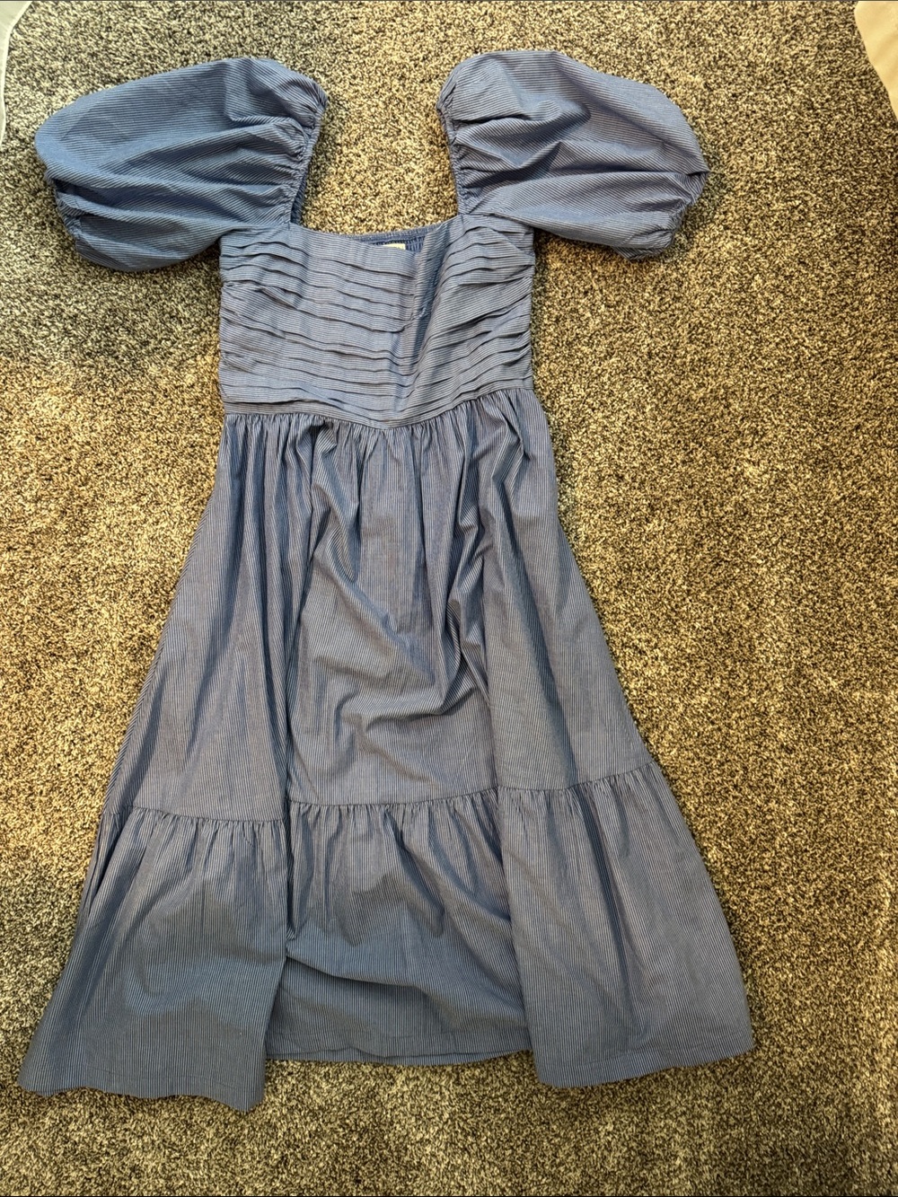 Abercrombie & Fitch Blue Puff-Sleeve Midi Dress